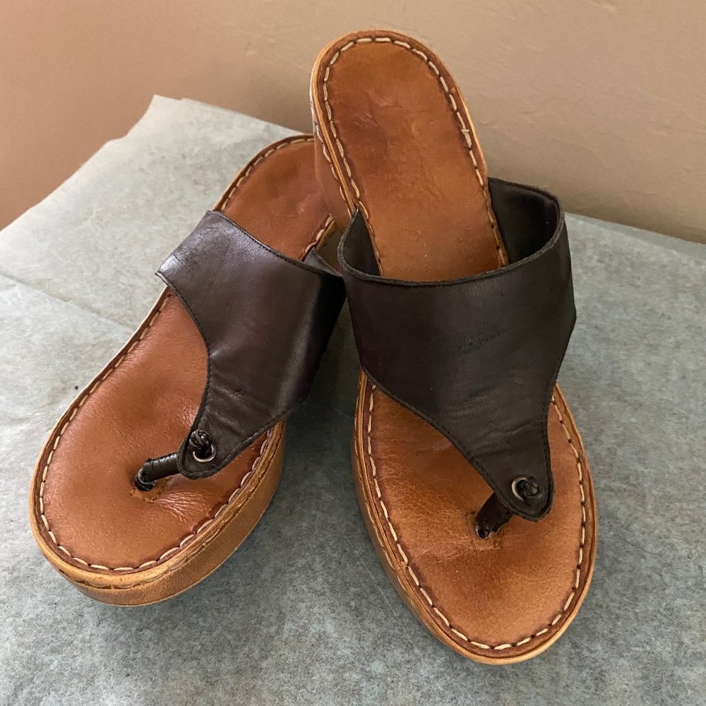 Black Leather Wedge Sandals (7.5)
